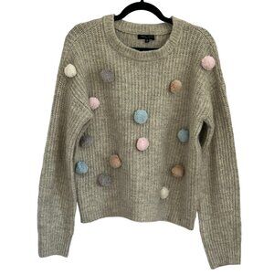 Romeo and Juliet Couture Pom Pom Knit Sweater Medium Pullover Beige